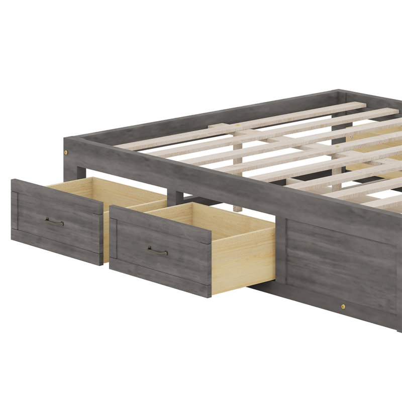 Lit plateforme avec 6 tiroirs de rangement, Gris antique, Grand