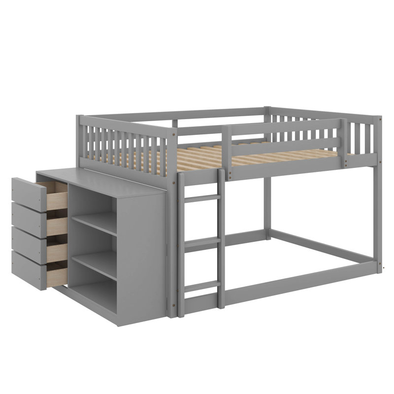Lit superposé avec 4 tiroirs et 3 tablettes, gris, Complète