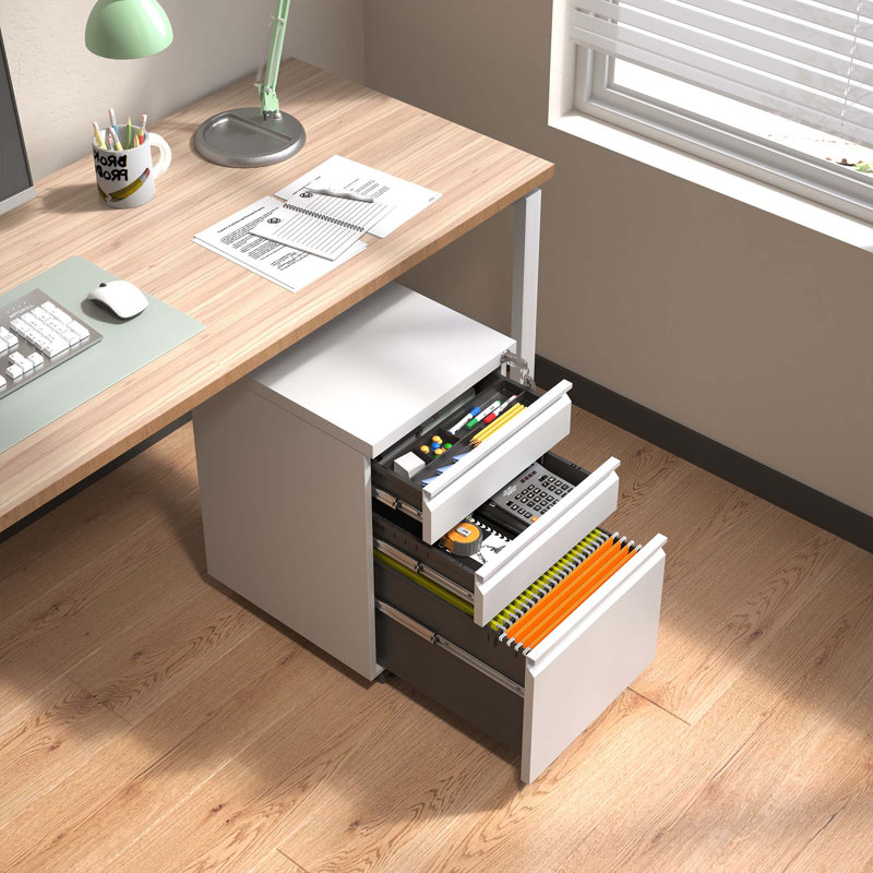 3 Drawer Metal Mobile File Cabinet with Lock for Home Office Fully Assembled, White