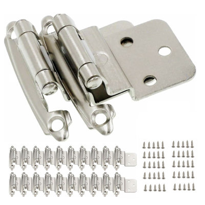 Charnières encastrées 3/8 po en nickel brossé (10 paires - 20 pièces) Charnières à fermeture automatique pour armoires de cuisine et vis