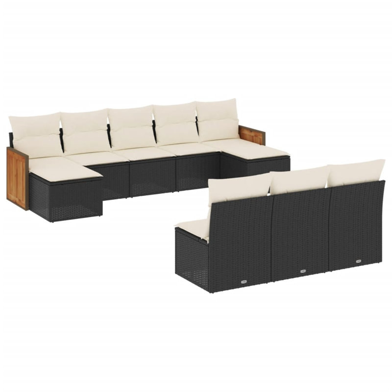 Ensemble de canapé de jardin Vidaxl, structure noire, coussins blanc crème
