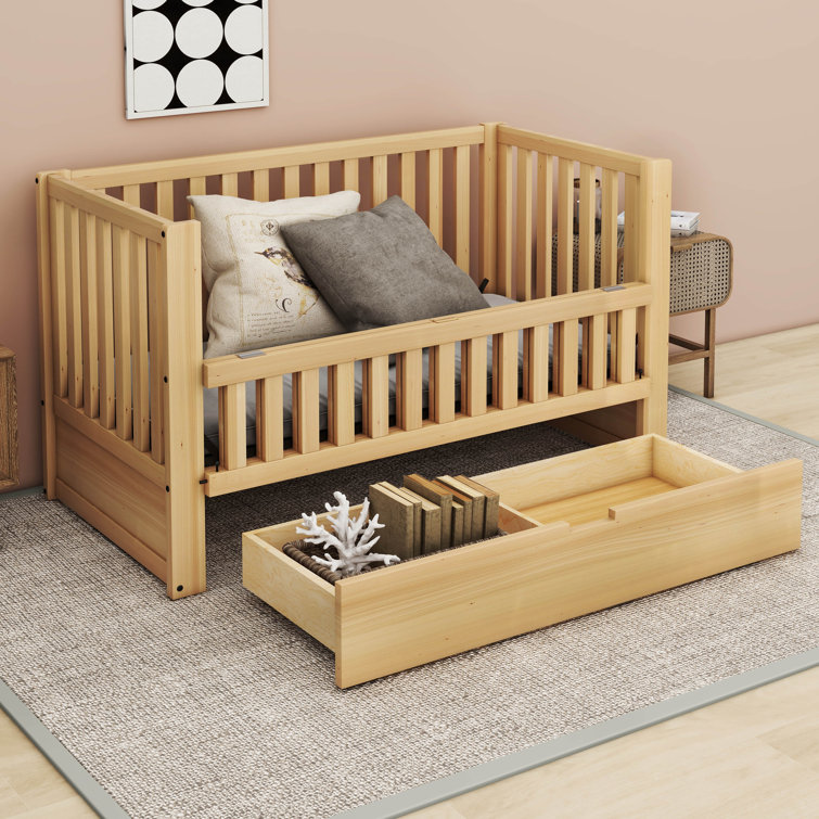 Convertible Crib,Full Size Bed with Drawers and 3 Height Options