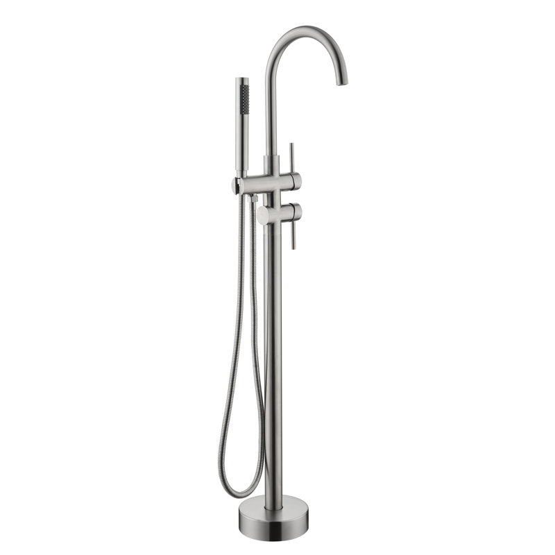 Robinet de baignoire à poignée double avec douche à main, Nickel brossé