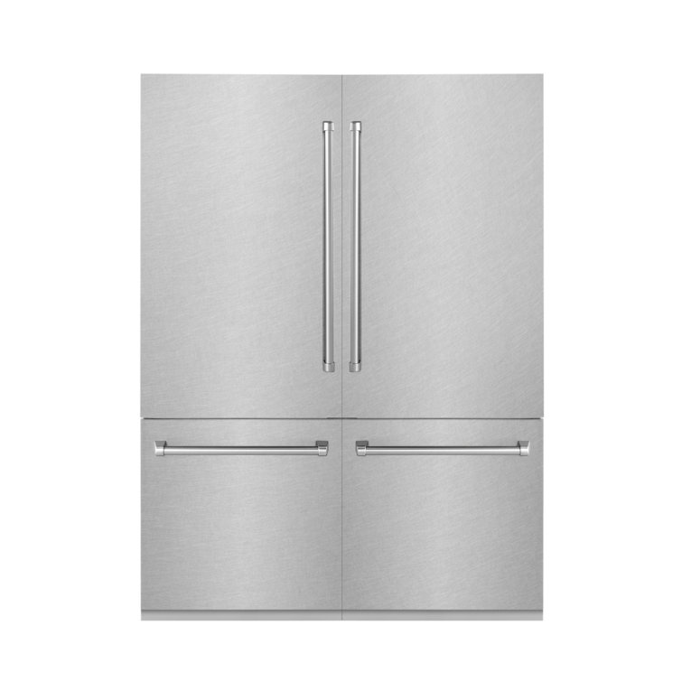 60" Built-in 4-Door French Door Freezer Refrigerator with Internal Water and Ice Dispenser in DuraSnow® Stainless Steel