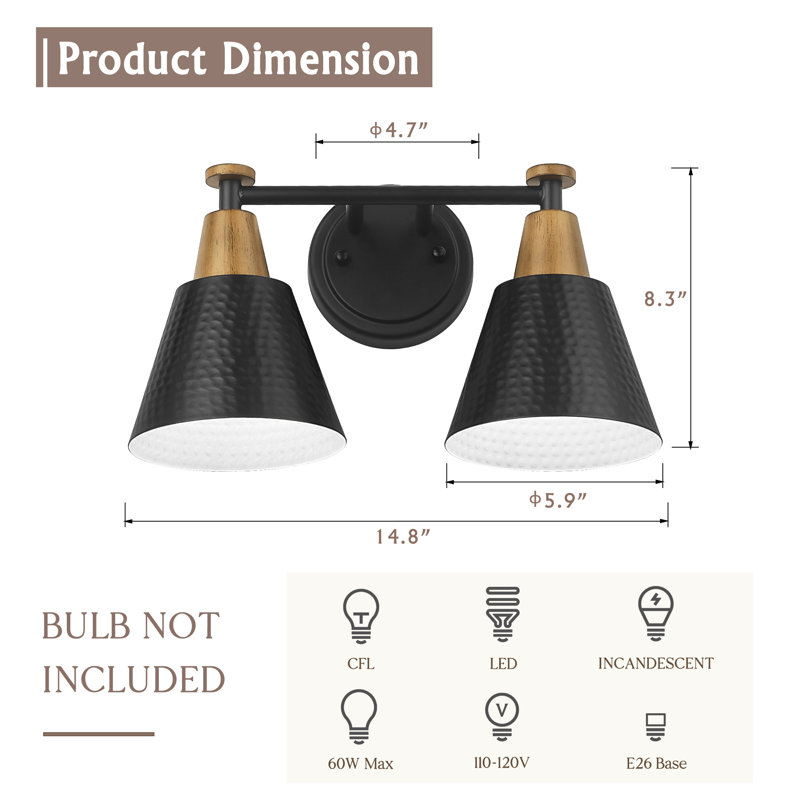 Datto 2 - Light Dimmable Vanity Light, Black