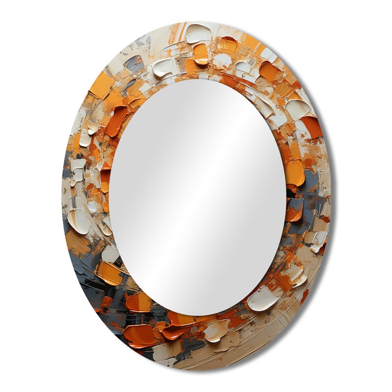 Orange And White Abstract Spiral Collage - Modern Oval Wall Mirror, 43" x 33"