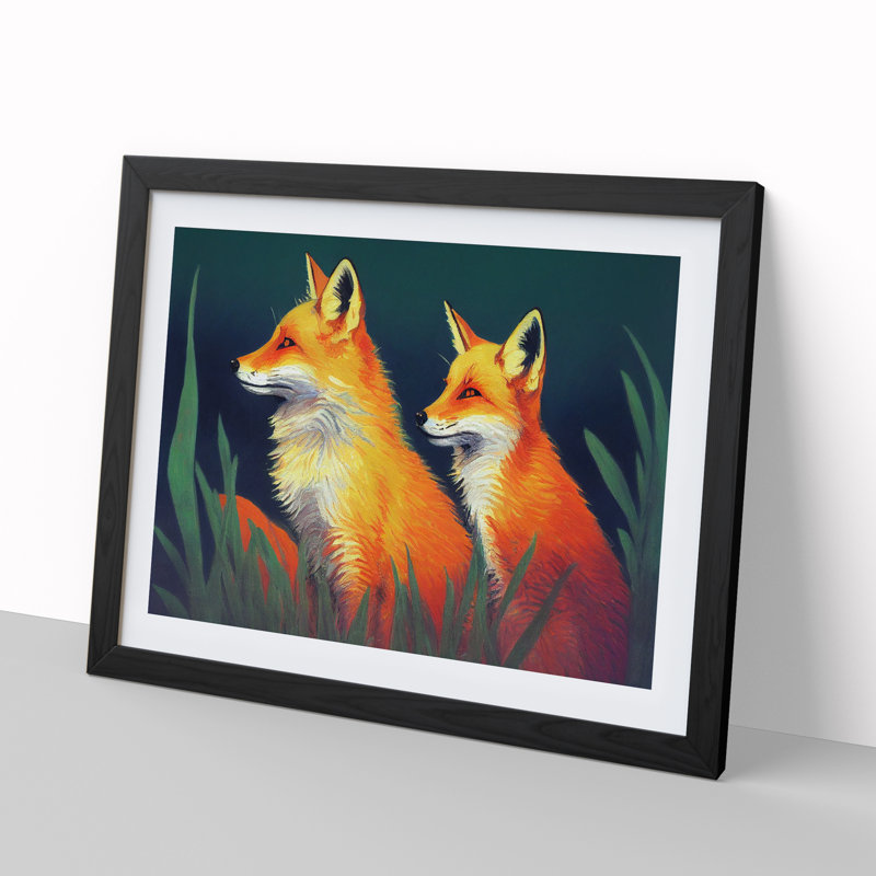 Fine Foxes - Single Picture Frame Painting, 46cm H x 64cm W x 2cm D, Black