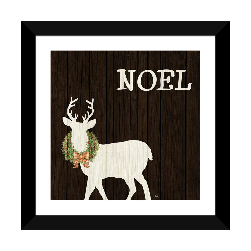 Cerf en bois avec couronne I par Andi Metz-impression, Papier noir, Blanc, H 16 po x l 16 po x p 1 po