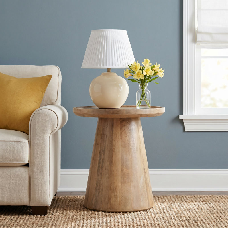 Rebecka Solid Wood Tray Top End Table, Light Brown
