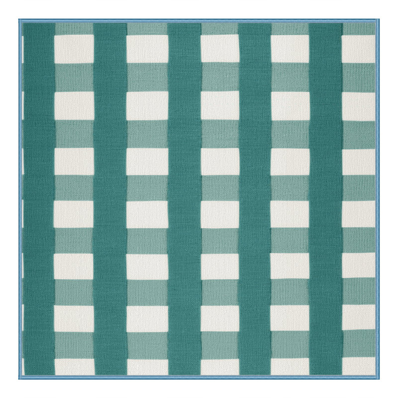 Machine Washable Checkered Blue Area Rug, Square 8'