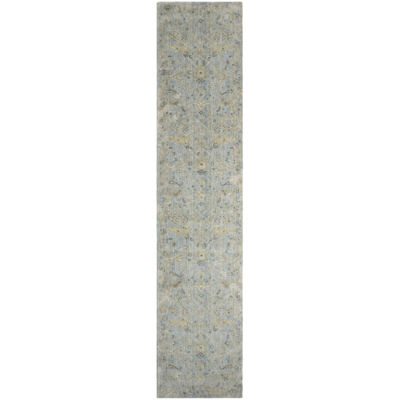 Wool Indoor Rug, Runner 2'6" x 12', Beige/Blue