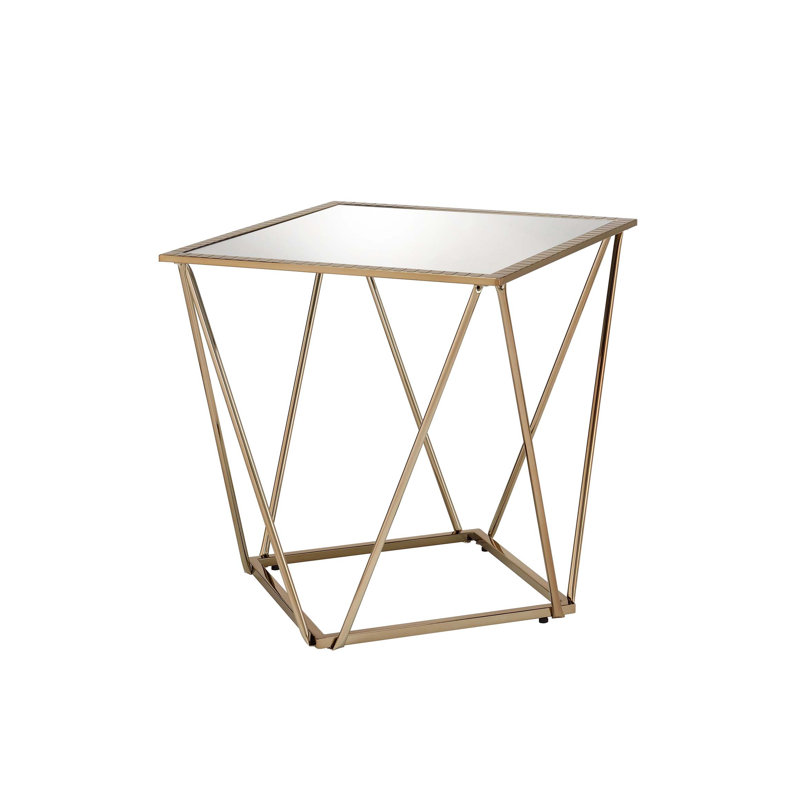 Table de bout élégante en miroir avec base en métal