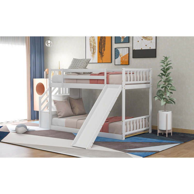 Lit superposé avec glissière convertible et escalier, Blanc