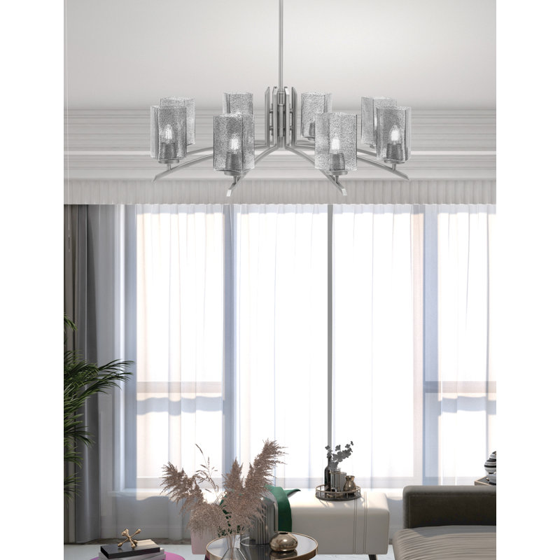 Lustre lumineux avec verre à bulles fumé carré 3,5 po, Graphite, H 58,25 po x l 34 po x P 34 po, 8