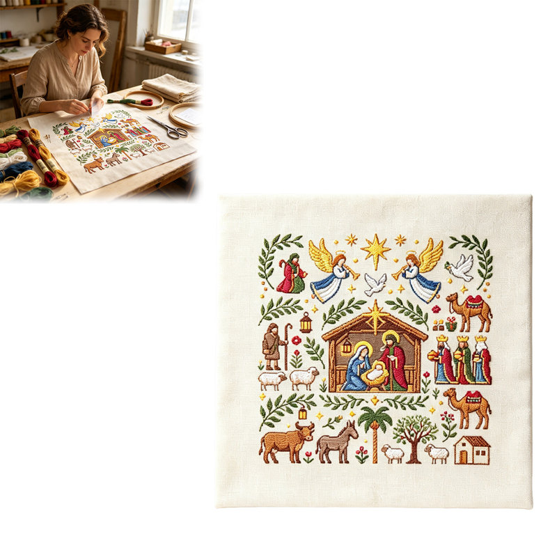 Trousse de broderie pour crèche de Noël