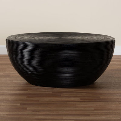 Bali & Pari Tokyo Laminated Natural Rattan Coffee Table – Handcrafted Bowl-Shaped Center Table