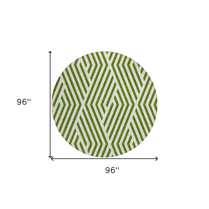 Tapis d'intérieur rond rond 8 pi vert lime et blanc à motif géométrique lavable antidérapant