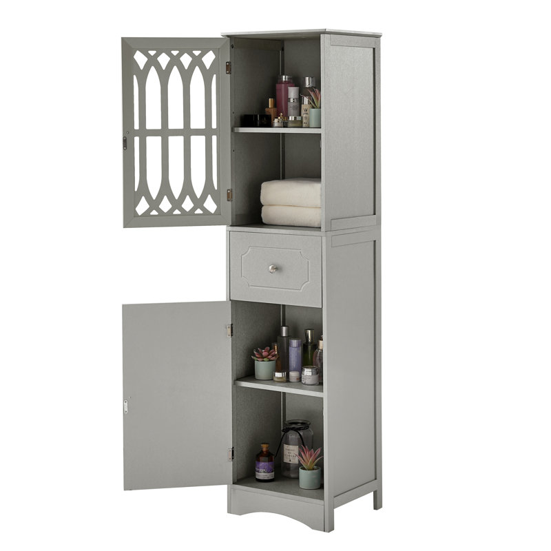 Armoire de salle de bain haute, armoire de rangement autoportante avec tiroir et porte en acrylique, armoire de rangement de salle de bain pour la maison