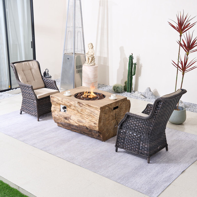 2-Person Outdoor Seating Group With Firepit, Beige, Brown