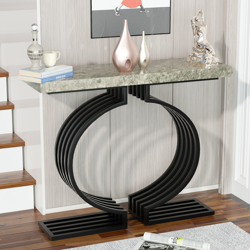 Eveana 39.37'' Console Table, Black, Beige