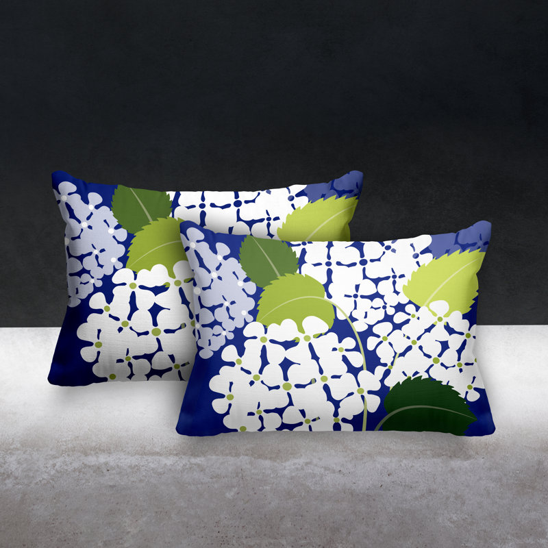 Floral Outdoor Reversible Throw Pillow, Navy Blue
