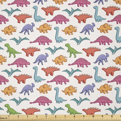 Dinosaur Fabric By The Yard, Variety Of Dinosaurs In Colorful Cartoon Style Archeology Pattern Summer -  East Urban Home, C335297A09E542338B6D7138A258C338