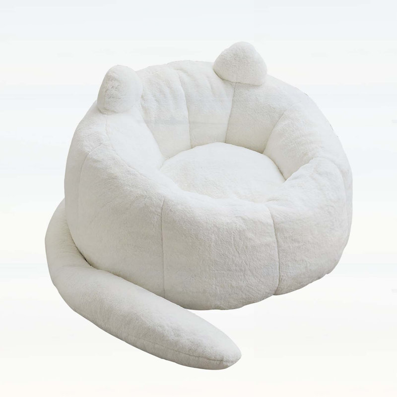 Cat-shaped Bean Bag Chair with Long Tail, White