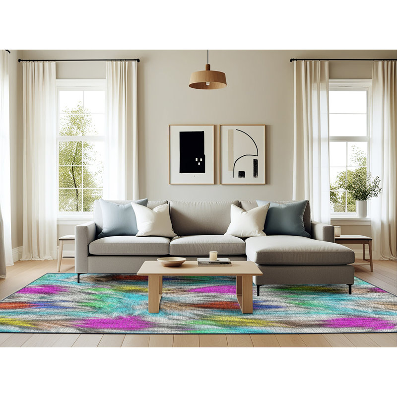Tapis abstrait turquoise / rose, Rectangle 6 pi x 9 pi