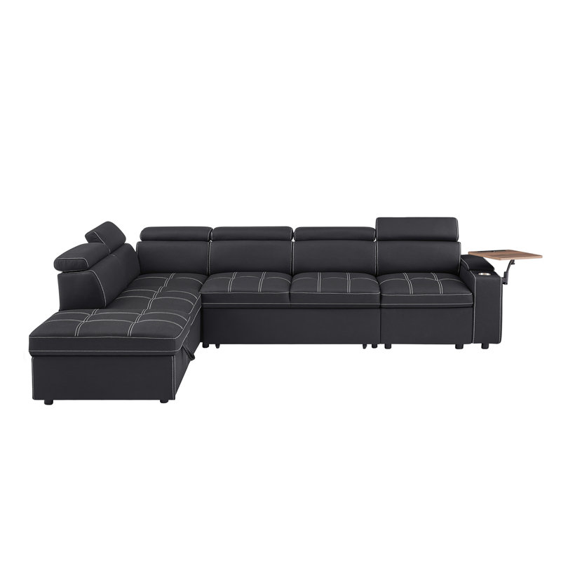 Canapé modulaire en tissu noir avec repose-pieds avec rangement