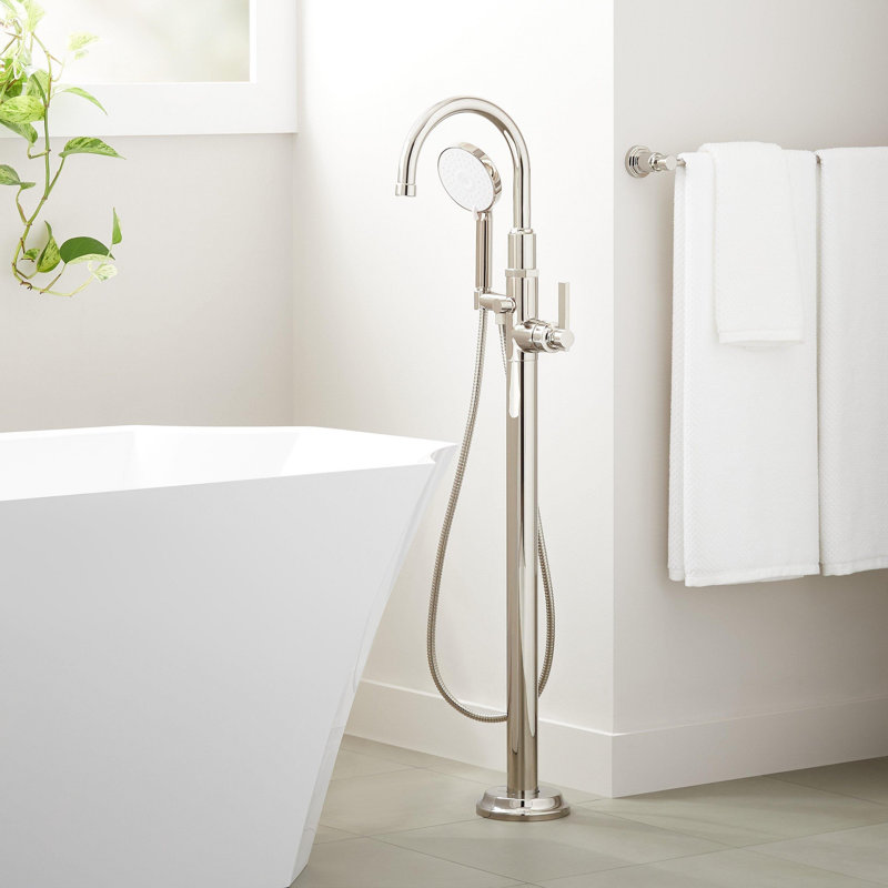 Greyfield Floor Mounted Tub Filler Faucet - Includes Hand Shower and Valve, Polished Nickel