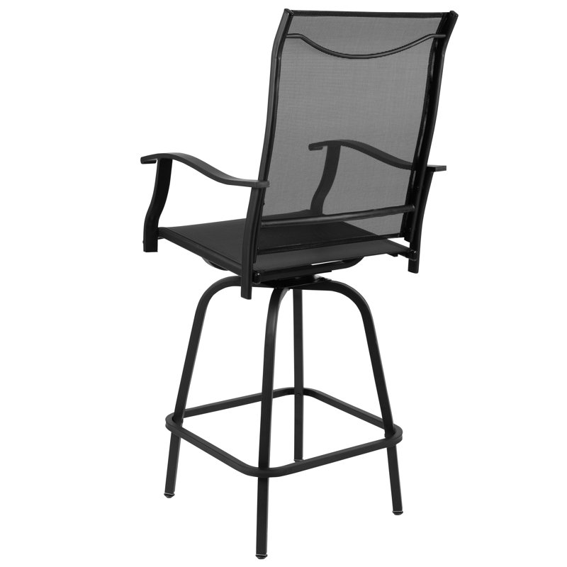 All-Weather PVC-coated polyester Swivel Patio Stools and Deck Chairs with High Back & Armrests, Black