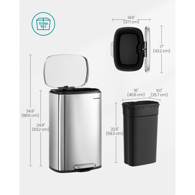 Step On Kitchen Trash Can - 50L, Sliver