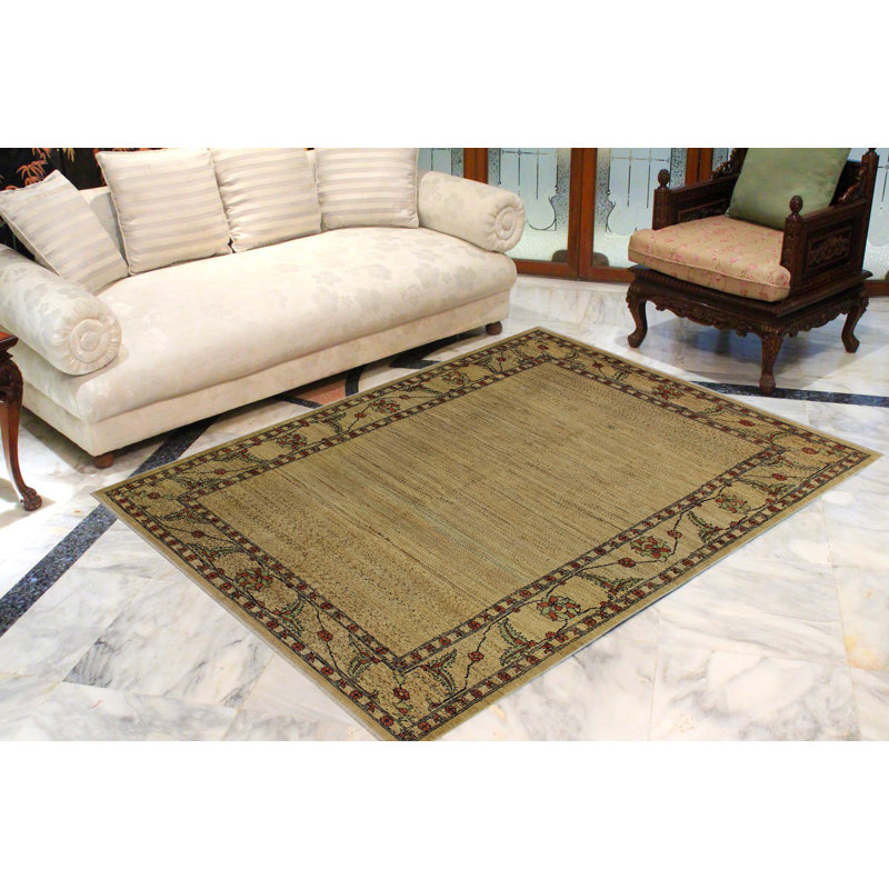 Tapis brun clair en laine noué à la main à motif floral fait à la main 5 pi 11 po x 9 pi Madhavi