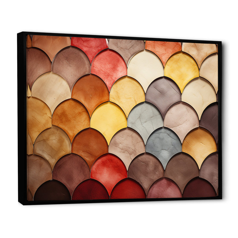 Décoration murale mosaïque colorée festonnée, H 30 po x l 40 po x P 1,5 po, Cadre flottant noir