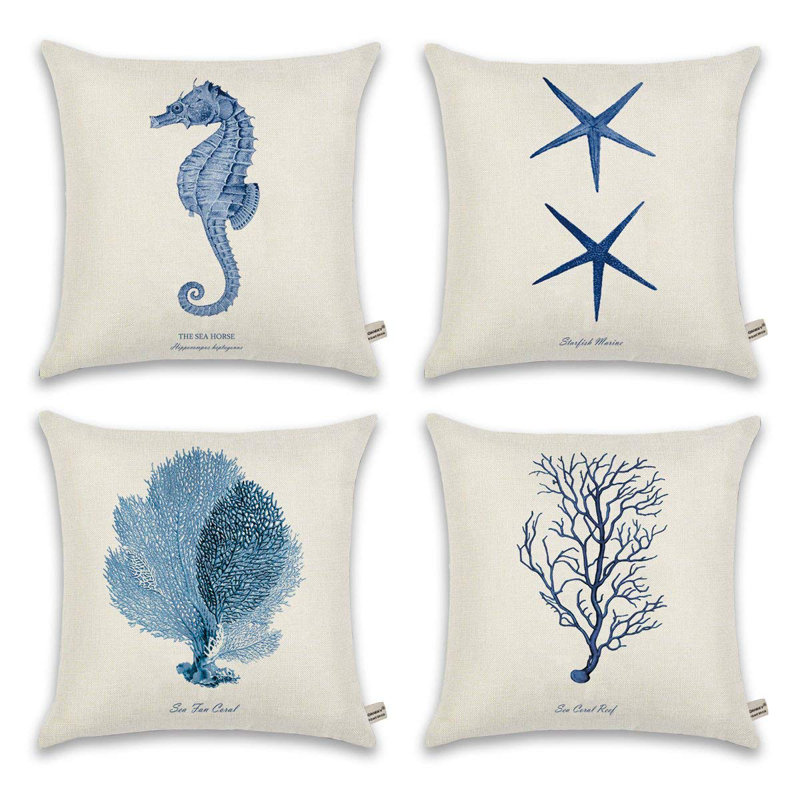 Set of 4 sea-world atmosphere throw pillow covers 