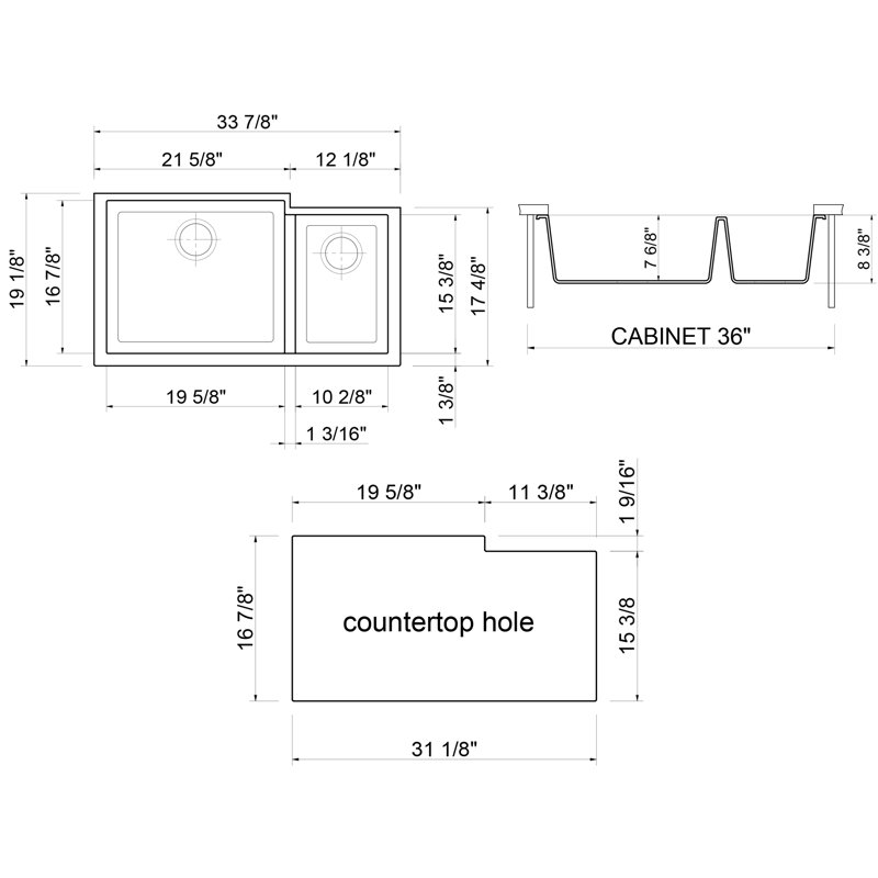 33.88'' L Double Bowl Granite Kitchen Sink, Titanium