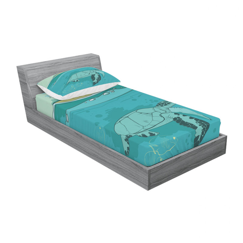 Twin Turquoise Sea Turtle Print Microfiber Sheet Set