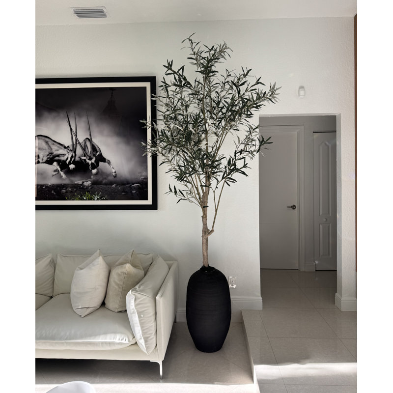 Artificial Olive Tree In White Konos Vase, Black