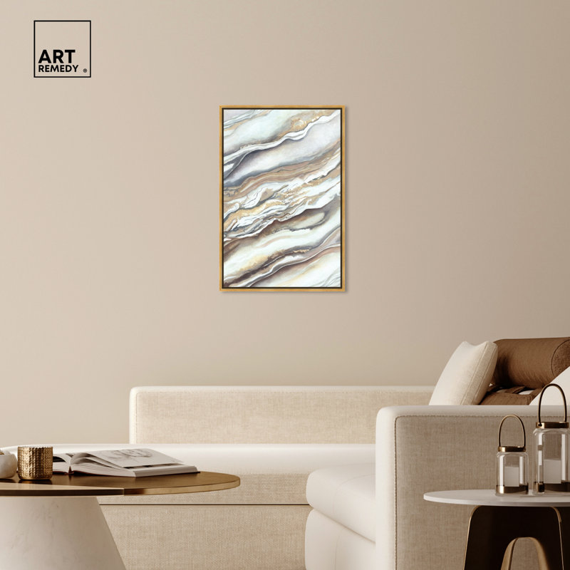Gold Framed Neutral Abstract Canvas Wall Art, 25" x 17"