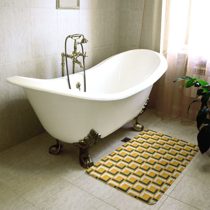 Tapis pour salle de bain Baltimore, l 17 po x L 24 po, Or / vert foncé / blanc