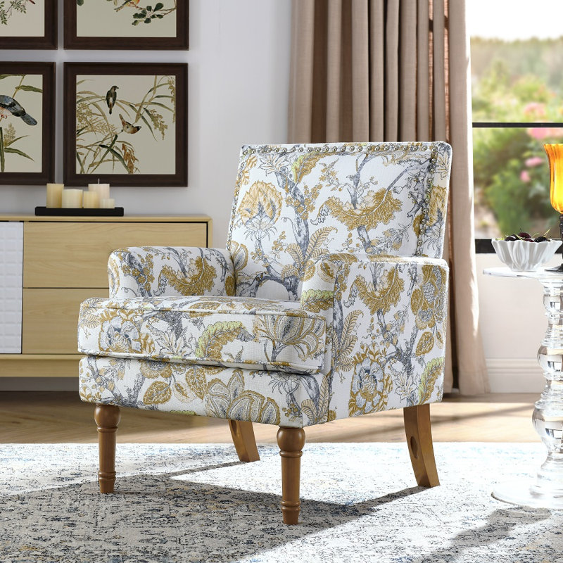 Chaise d'appoint rembourrée Floral, Jaune terreux