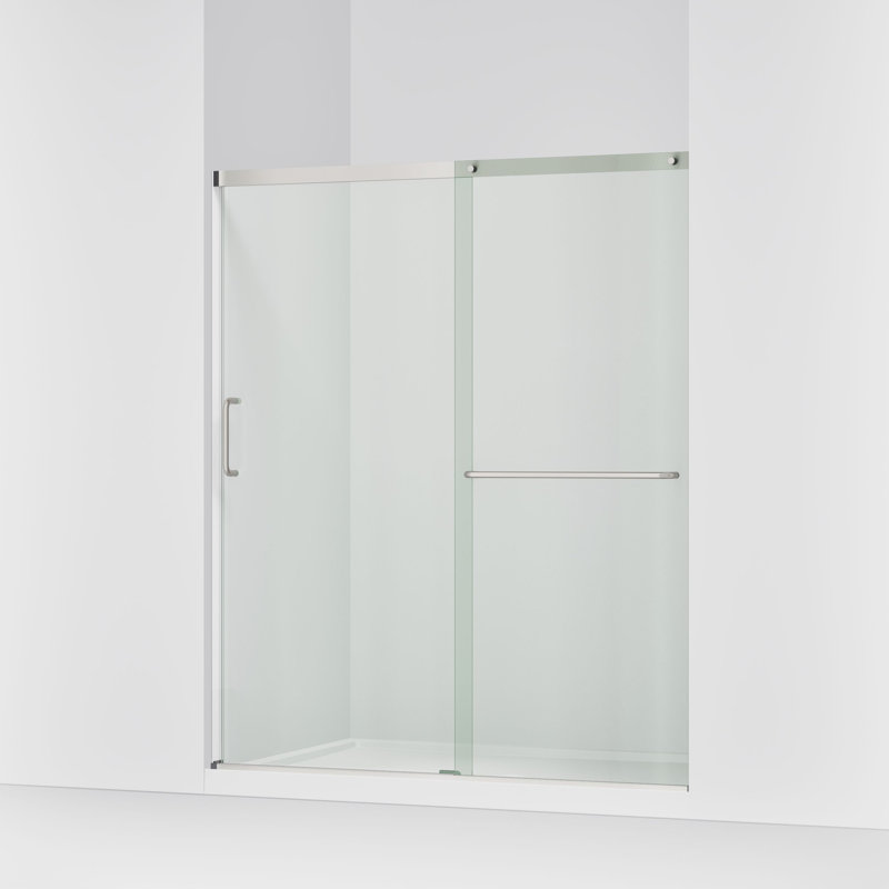 Elate Tall Sliding Shower Door, 75-1/2-In H X 62-1/4 - 65-5/8-In W, With Heavy 5/16-In Thick Crystal Clear Glass, Nickel