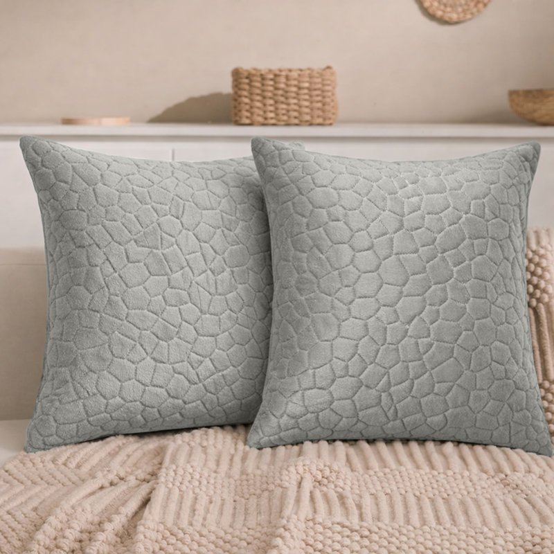 Aspire Homeware Geometric Square Velvet Cushion Covers, Silver, Pack of 2