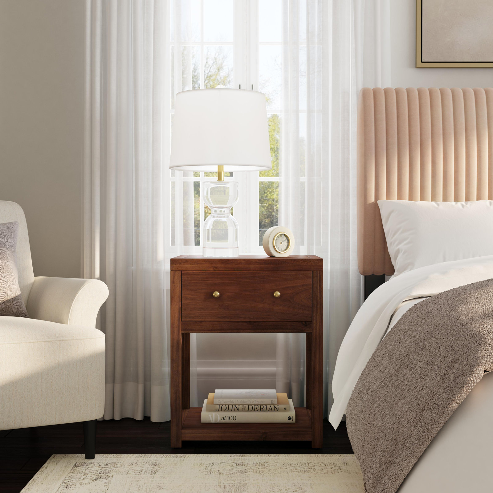 Celine 21" 1-Drawer Acacia Nightstand, Walnut