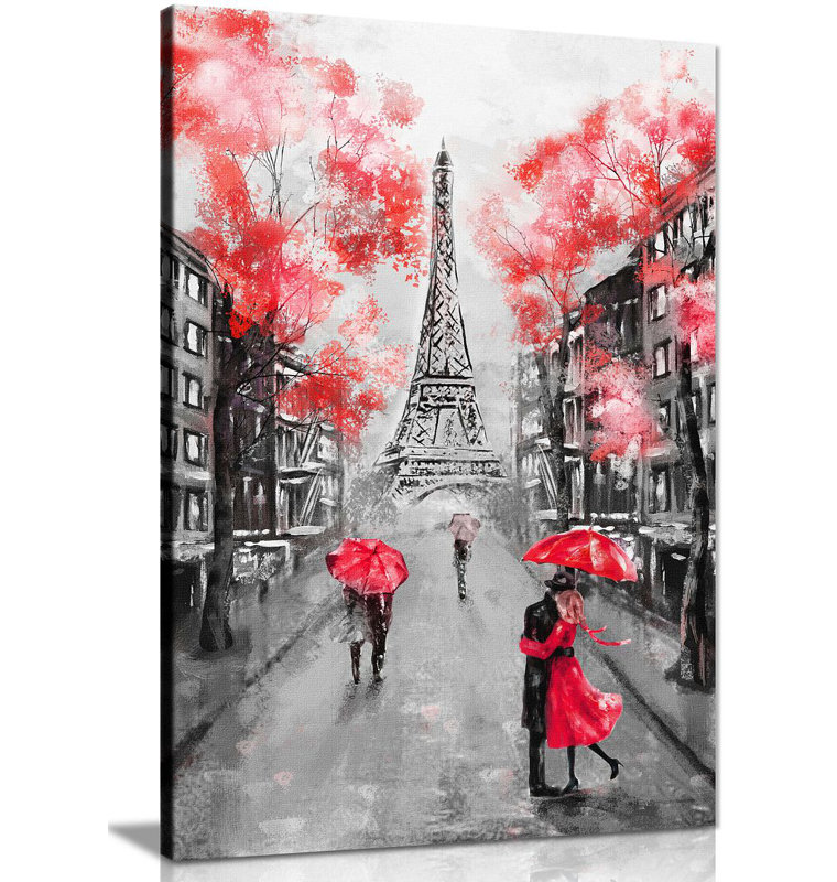 Black & White Paris Painting - Wrapped Canvas Print, 31cm H x 20cm W, Red