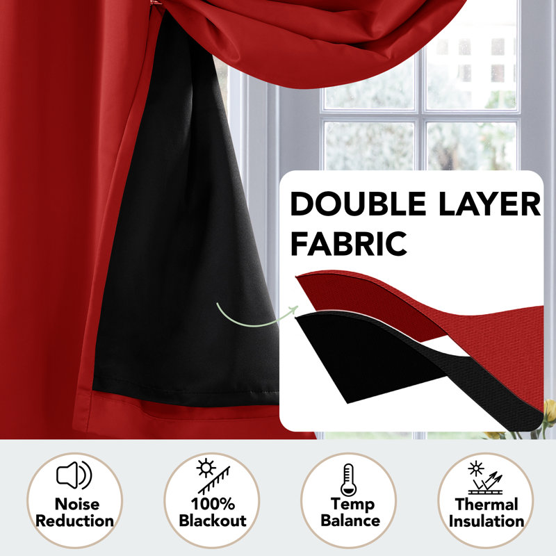 Blackout Curtain Single Panel, `100" W x 108" L, Red