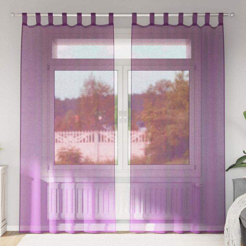 Voile Curtains With Tab Top 2 Pcs, Purple, 140cm Width x 225cm Drop
