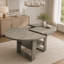 Table de salle à manger extensible ronde à ovale avec rallonge rabattable, base en forme de H et tablette de rangement-448396564