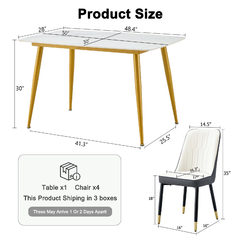 Ensemble de table rectangulaire à brûler les pierres 5 pièces L 50 po x l 28 po, Beige/gris, Blanc