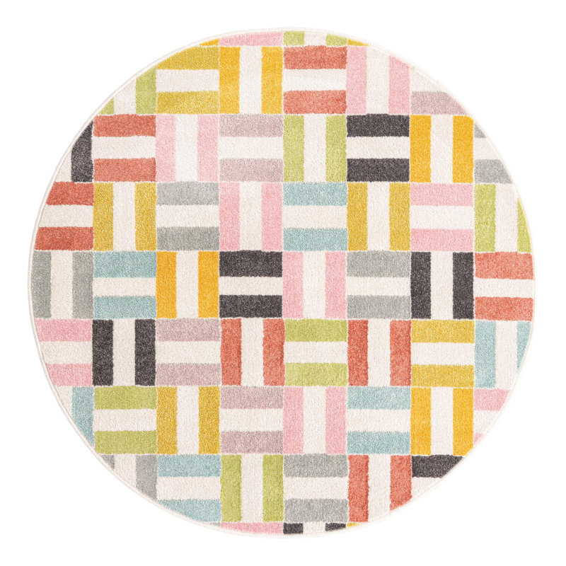 Geometric Power Loom Polypropylene Plastic Rug, Round 5'3"